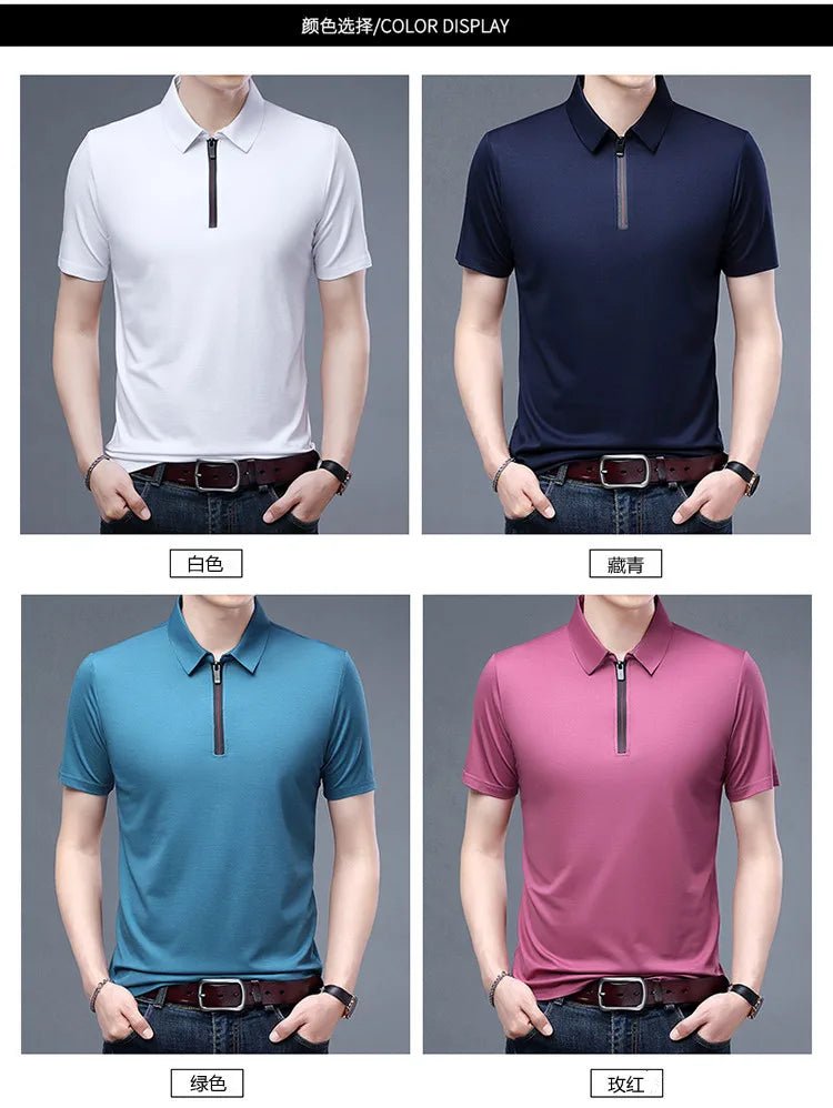 Summer Men's Ice Silk Cool M - 4XL Polo Short Sleeve T-shirt Large Thin Short Sleeve Business Casual Shirt - UT KICK ASSshirt14:691#rose red;5:100014065#XL