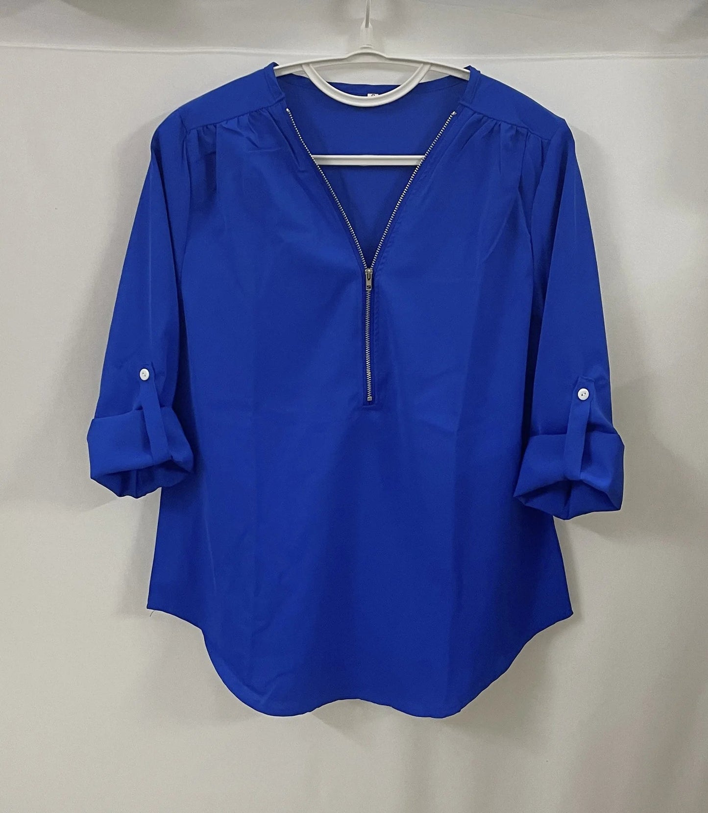 Summer Women Cool Loose Shirt S - 2XL Deep V Neck Chiffon Blouse Casual Ladies Tops Sexy Zipper Pullover Plus Size Long Sleeve Fashion - UT KICK ASStop14:202693815#INKGreen;5:100014065