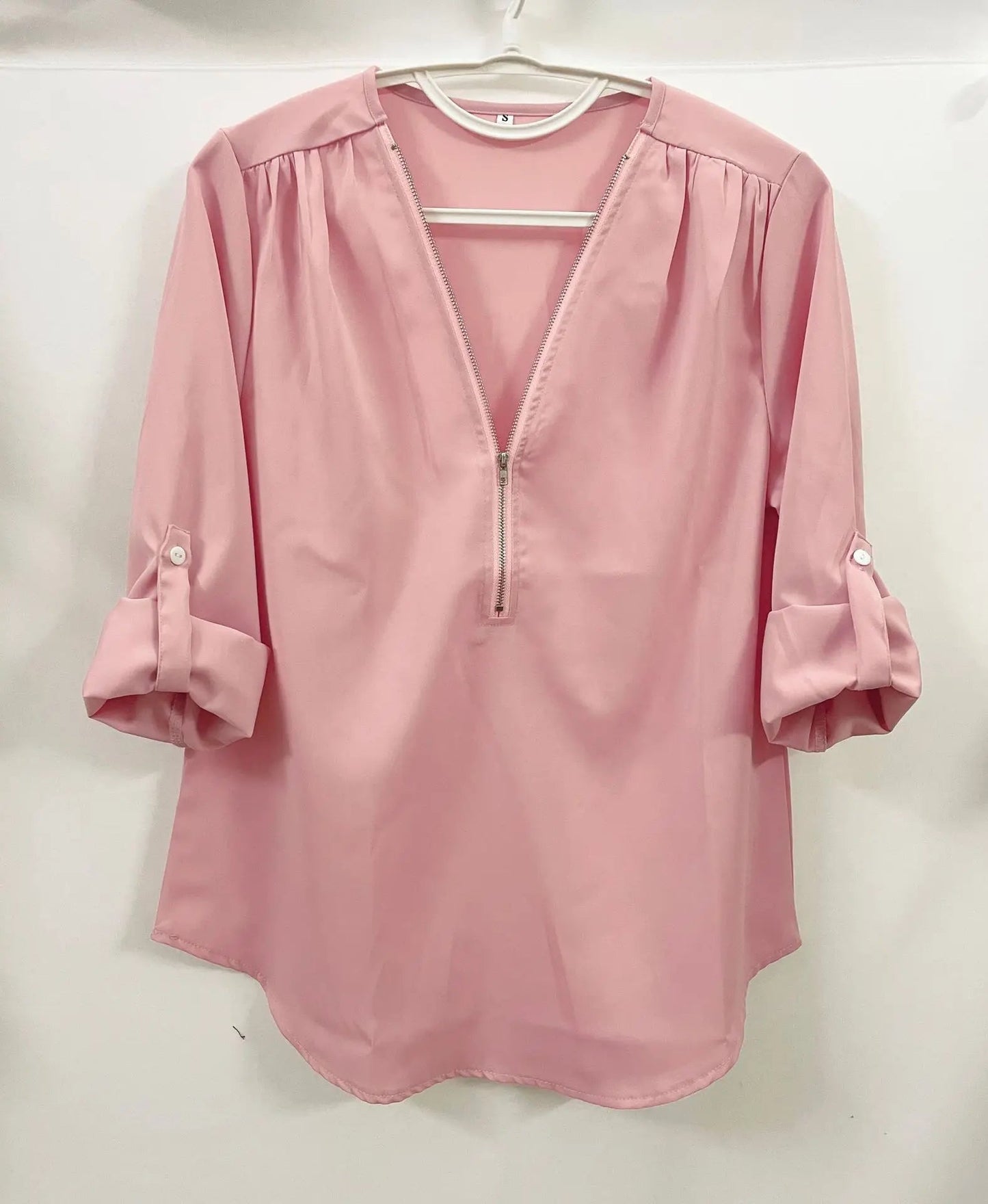 Summer Women Cool Loose Shirt S - 2XL Deep V Neck Chiffon Blouse Casual Ladies Tops Sexy Zipper Pullover Plus Size Long Sleeve Fashion - UT KICK ASStop14:202693815#INKGreen;5:100014065