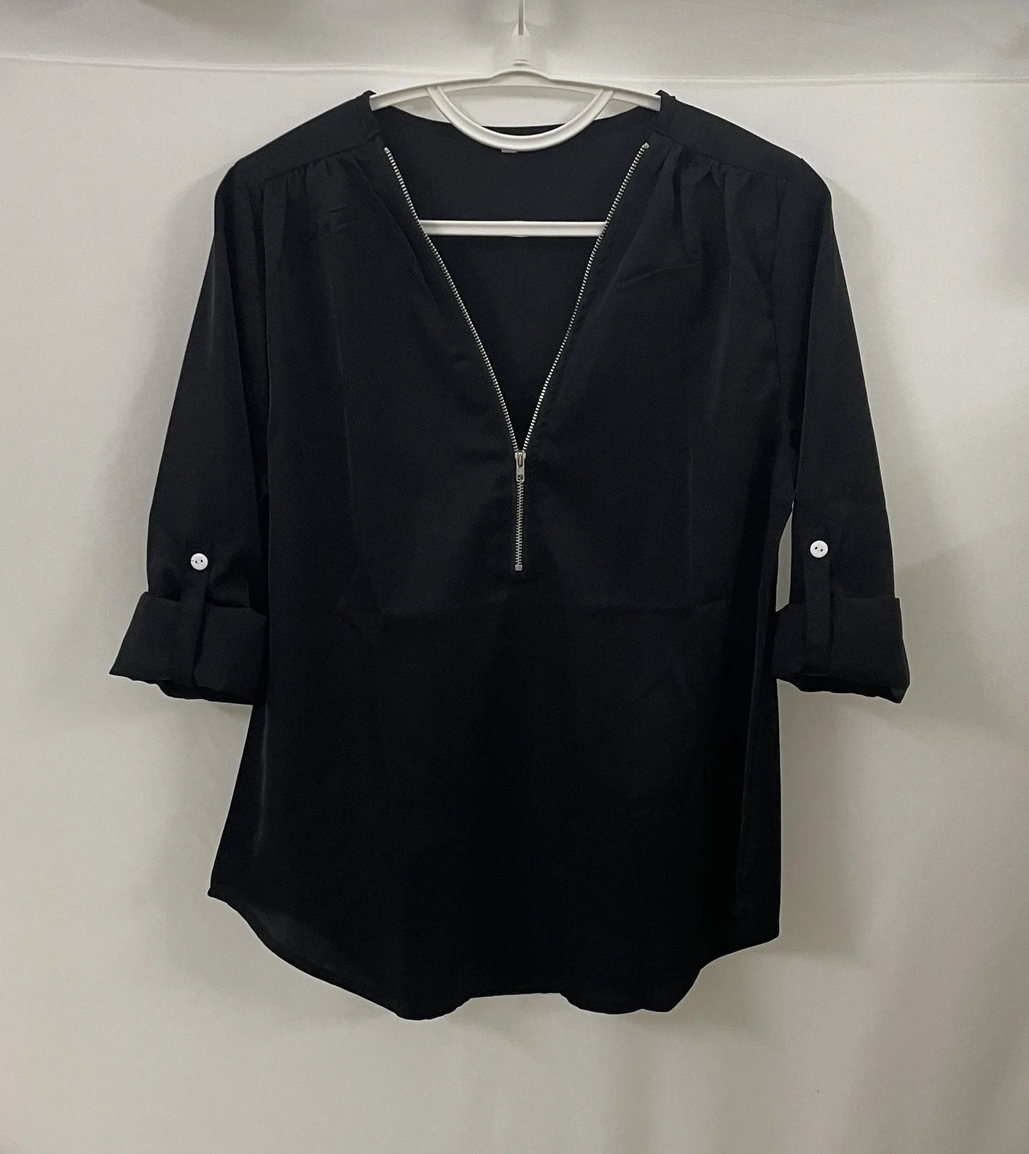 Summer Women Cool Loose Shirt S - 2XL Deep V Neck Chiffon Blouse Casual Ladies Tops Sexy Zipper Pullover Plus Size Long Sleeve Fashion - UT KICK ASStop14:202693815#INKGreen;5:100014065