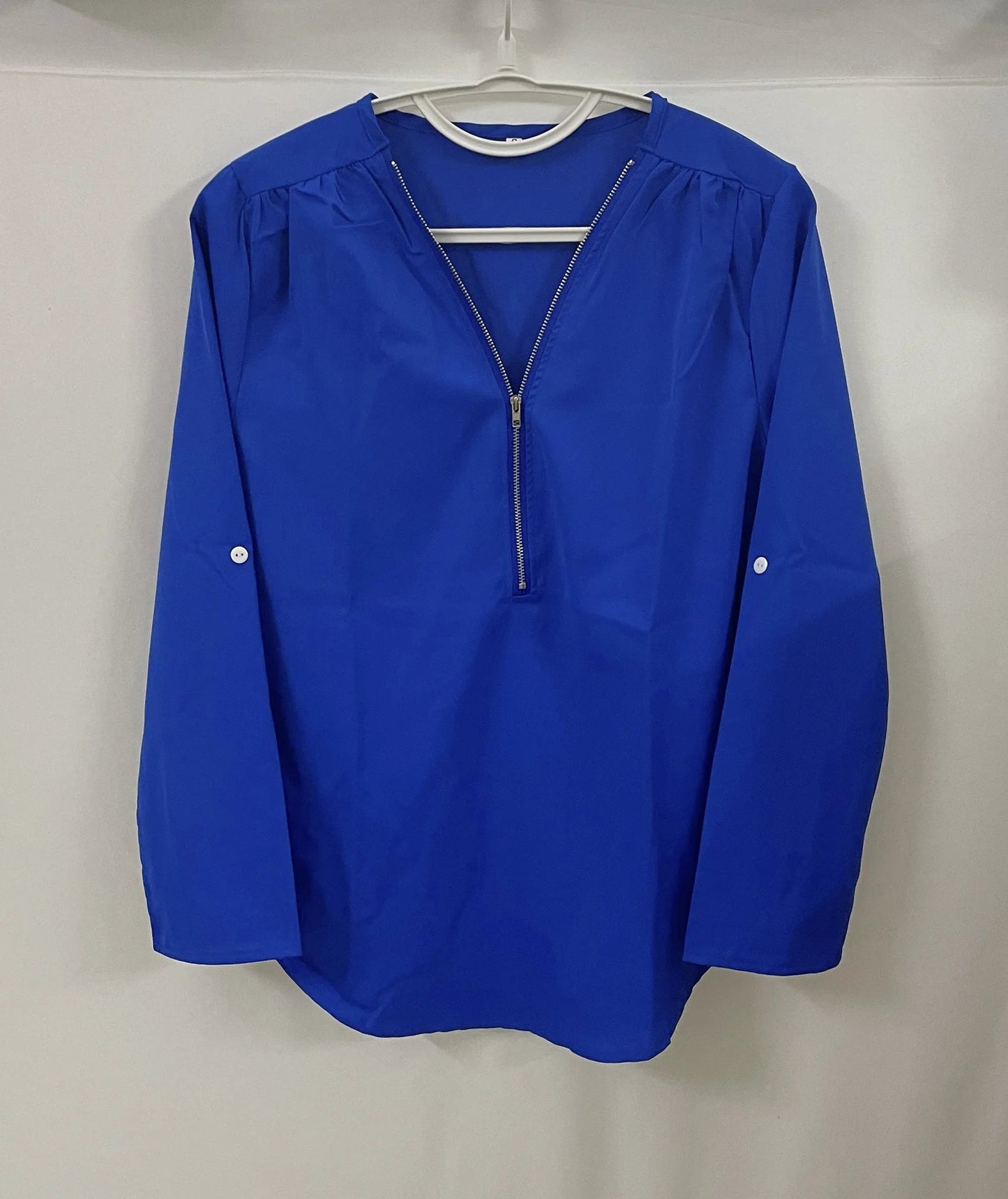 Summer Women Cool Loose Shirt S - 2XL Deep V Neck Chiffon Blouse Casual Ladies Tops Sexy Zipper Pullover Plus Size Long Sleeve Fashion - UT KICK ASStop14:202693815#INKGreen;5:100014065