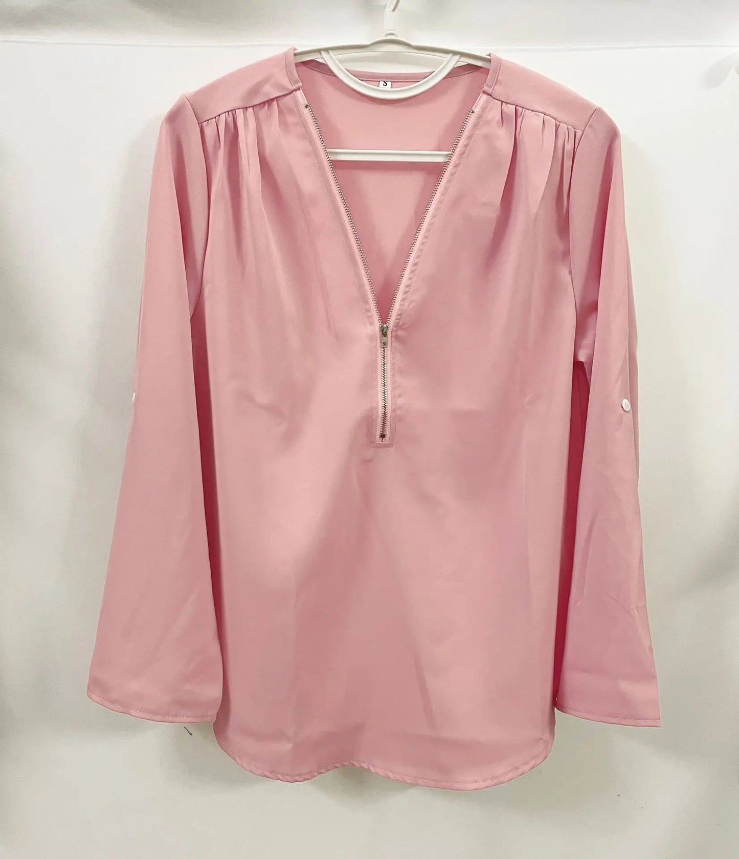 Summer Women Cool Loose Shirt S - 2XL Deep V Neck Chiffon Blouse Casual Ladies Tops Sexy Zipper Pullover Plus Size Long Sleeve Fashion - UT KICK ASStop14:202693815#INKGreen;5:100014065