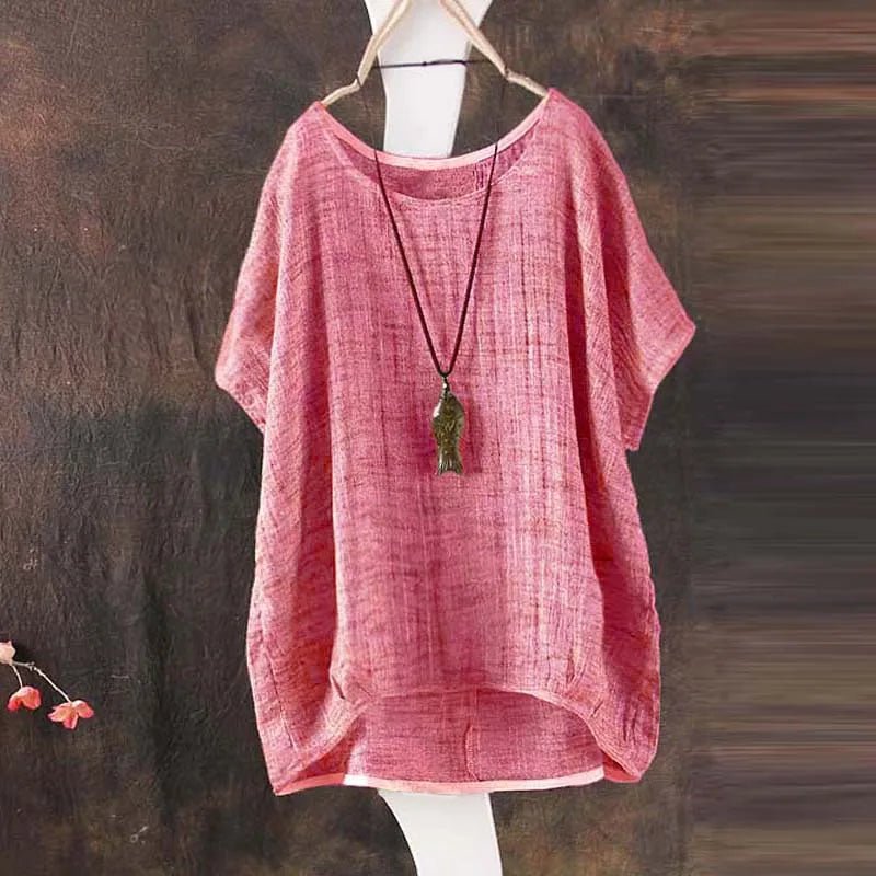 Summer Women Solid Loose S - 3XL Blouse Plain O - Neck Tops Ladies Casual Shirt Blusas Asymmetrical Short Batwing Sleeve Feminina - UT KICK ASS14:771#Green;5:4182