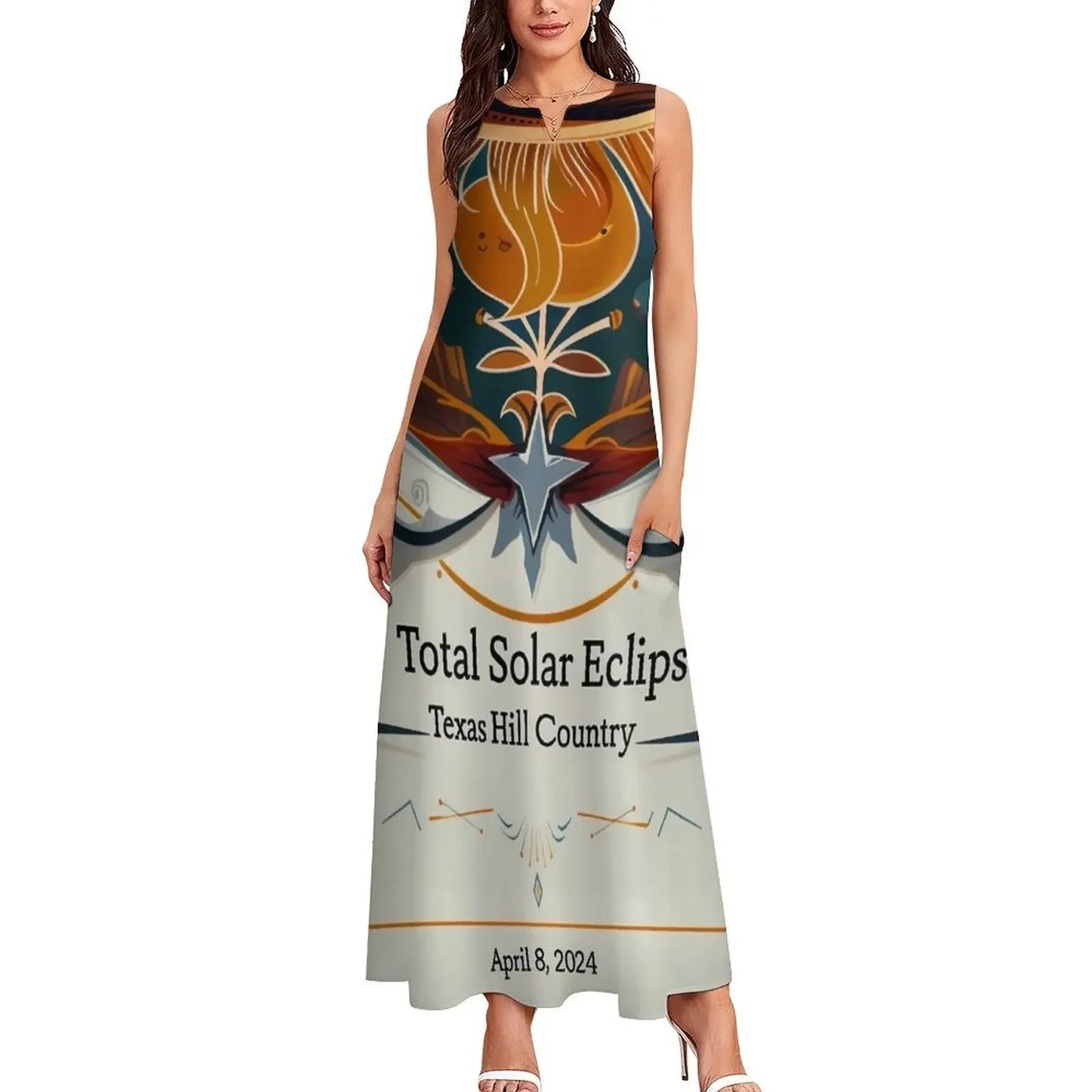 Texas Eclipse Over Texas S - 3XXXL Hill Country: April 8, 2024 Solar Eclipse Poster Long Dress Evening dresses party dresses women - UT KICK ASSdress14:29#One;5:361385