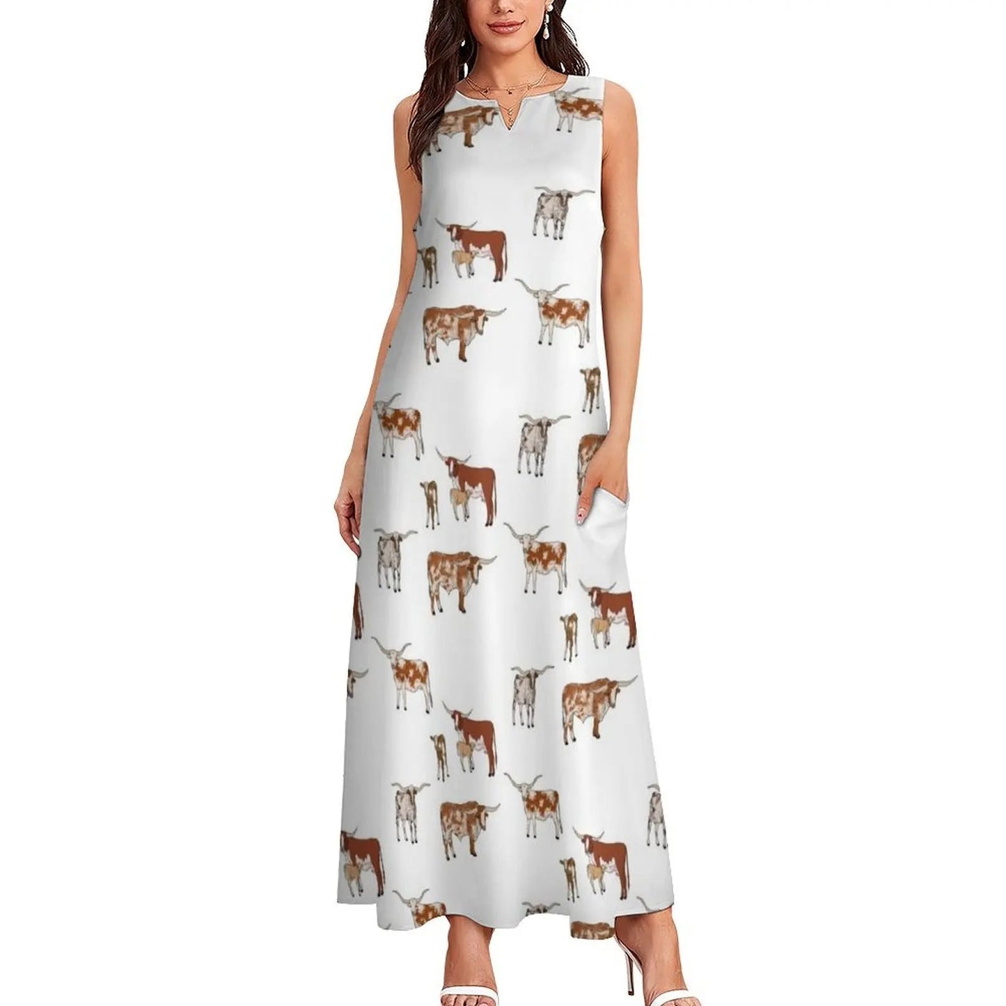 Texas Longhorn Pattern Transparent Long Dress loose women"s dress dress party evening elegant luxury celebrity - UT KICK ASSdress14:29#One;5:361385