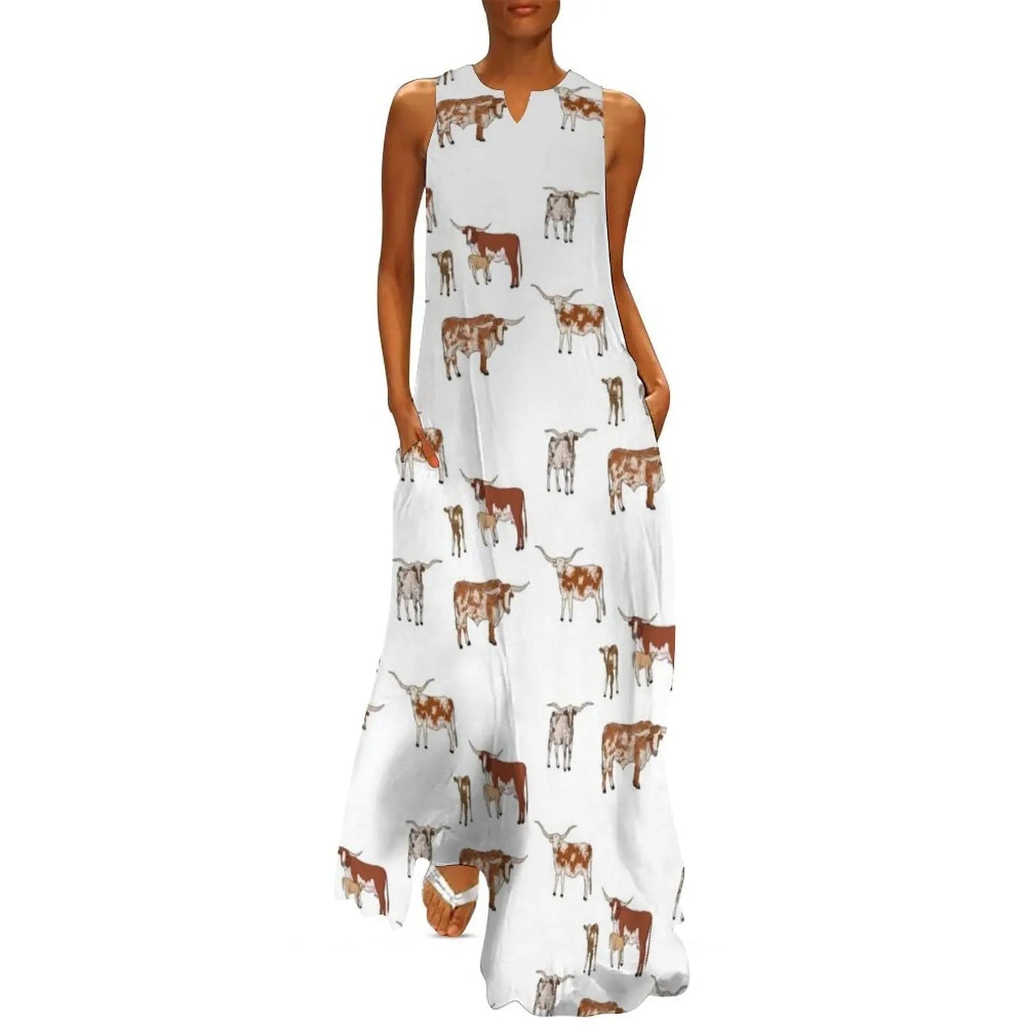 Texas Longhorn Pattern Transparent Long Dress loose women"s dress dress party evening elegant luxury celebrity - UT KICK ASSdress14:29#One;5:361385