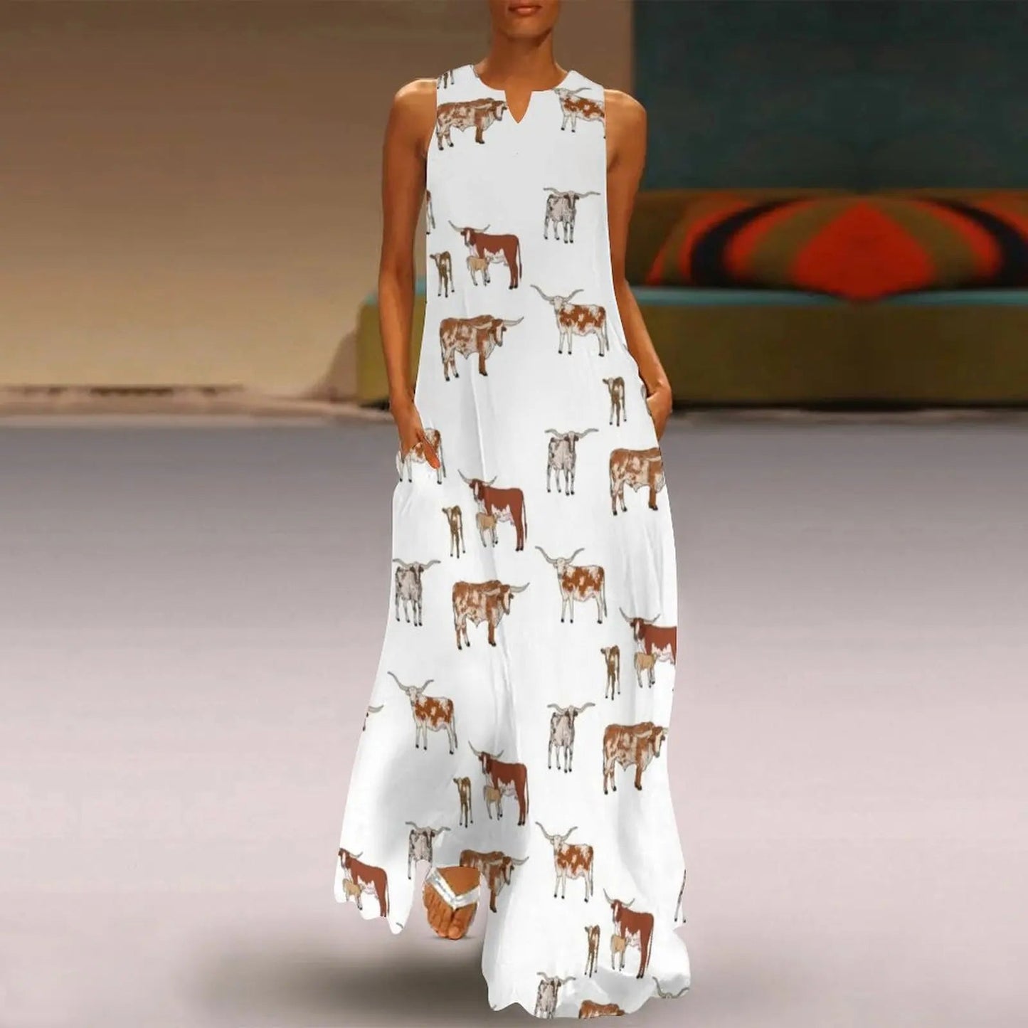 Texas Longhorn Pattern Transparent Long Dress loose women"s dress dress party evening elegant luxury celebrity - UT KICK ASSdress14:29#One;5:361385