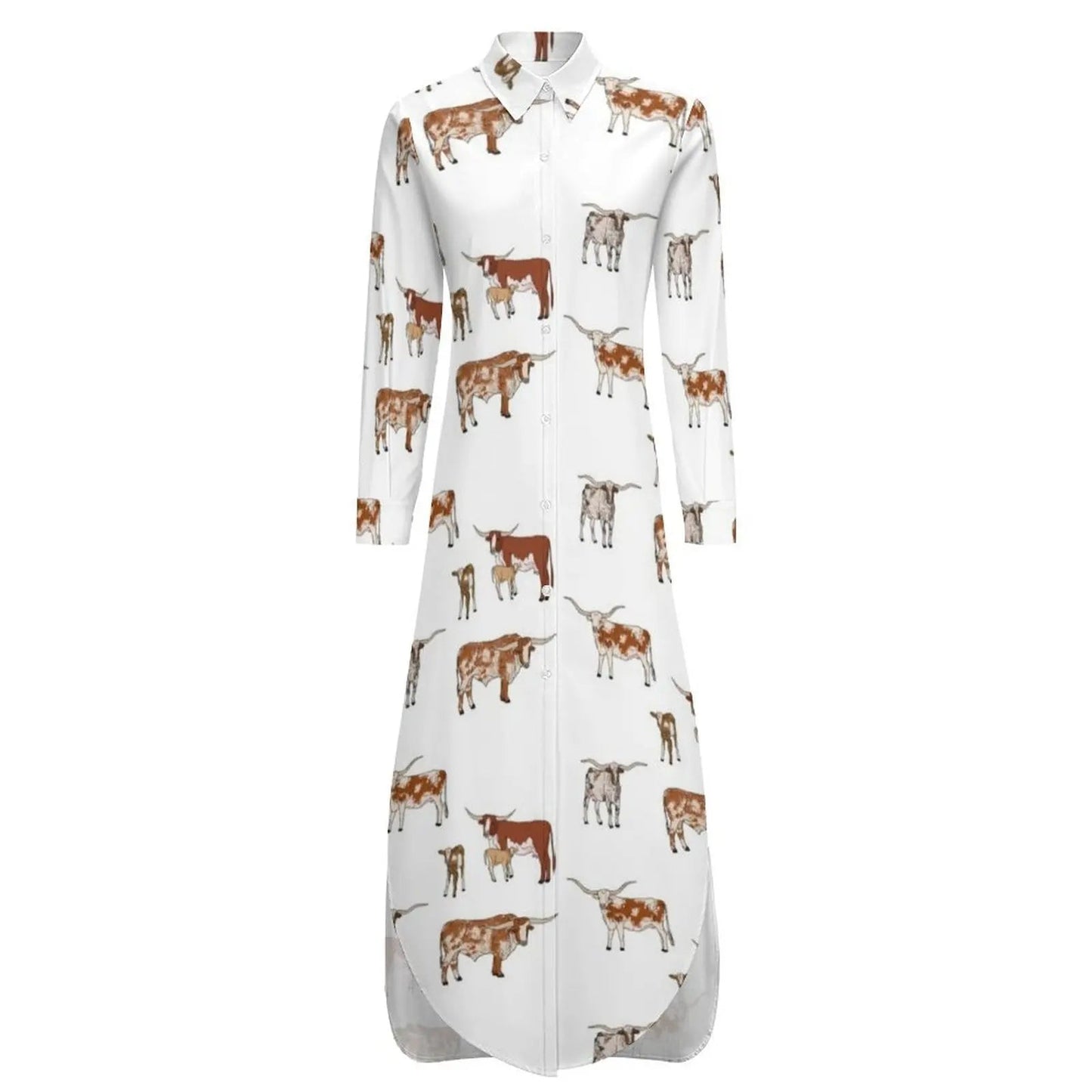 Texas Longhorn Pattern Transparent Long Sleeved Shirt White Dress Womens dresses Long dress woman - UT KICK ASSdress14:29#White;5:4183