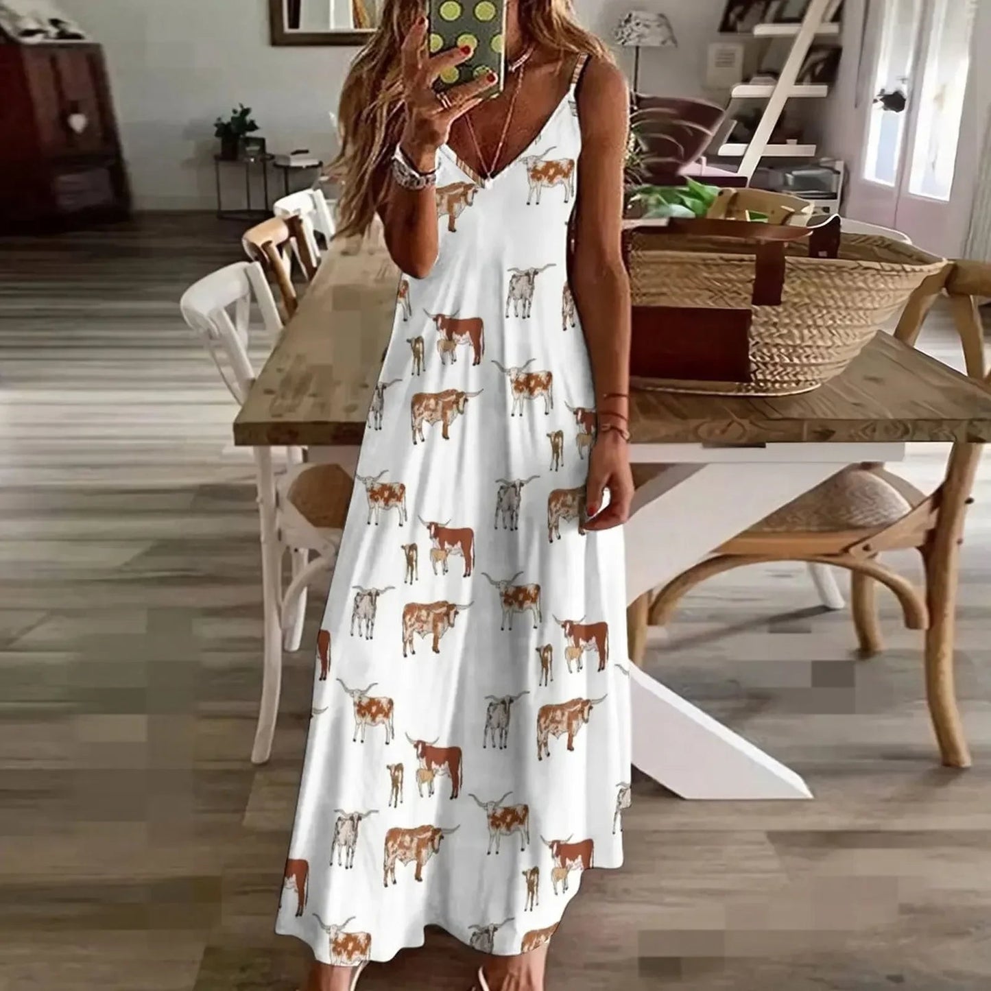 Texas Longhorn Pattern Transparent Sleeveless Dress dresses party dress women elegant luxury Dress - UT KICK ASSdress14:29#White;5:100014064