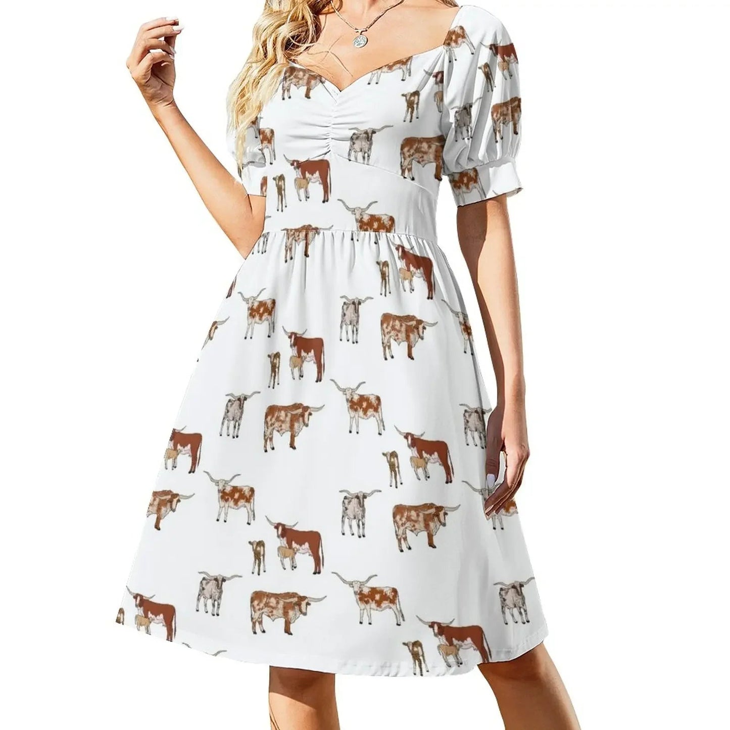 Texas Longhorn Pattern Transparent Sleeveless Dress women long dresses Female dress birthday dresses for women summer clothes - UT KICK ASSdress14:29#White;5:4183