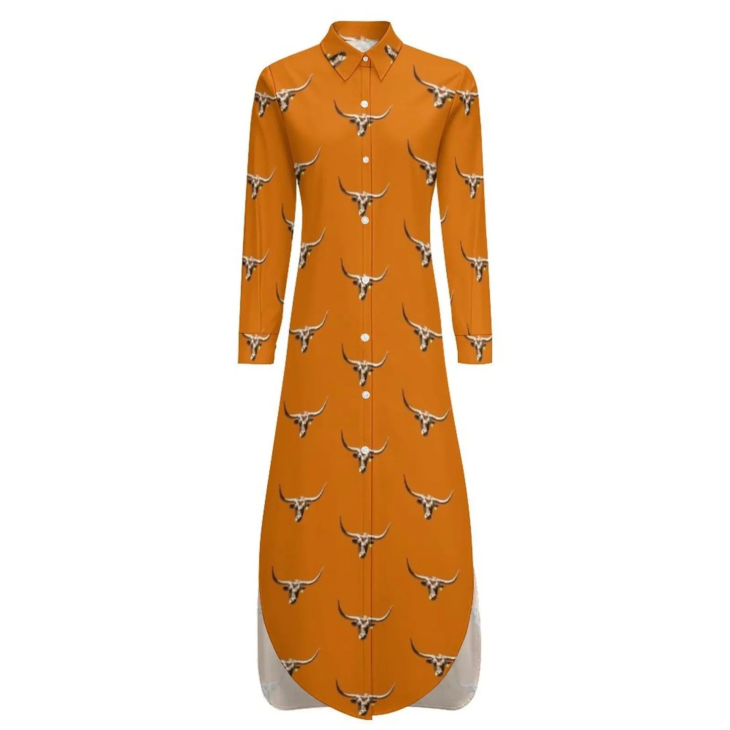 Texas Longhorn Pop Art Simplistic Retro Design Long Sleeved Shirt Dress evening dress women ceremony dresses - UT KICK ASSdress14:29#White;5:4183