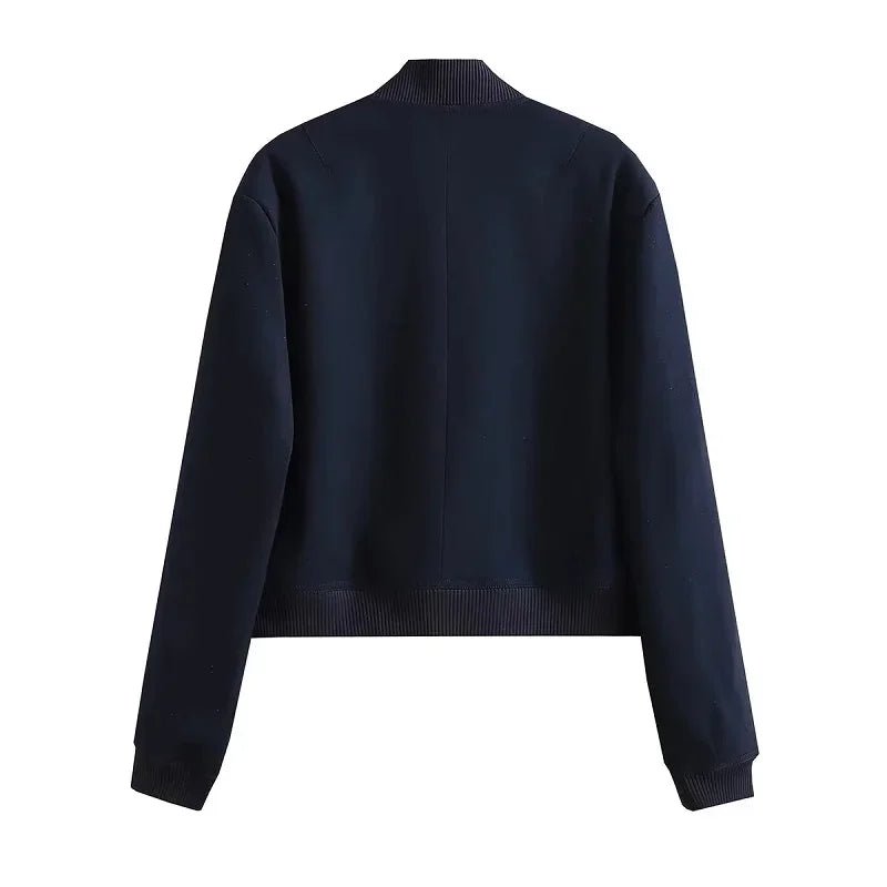 TRAF Woman Bomber Jacket Coat White Autumn Winter Button Baseball Aviator Cropped Jackets for Women Long Sleeve Crop Outerwear - UT KICK ASSjacket14:201800840;5:361385