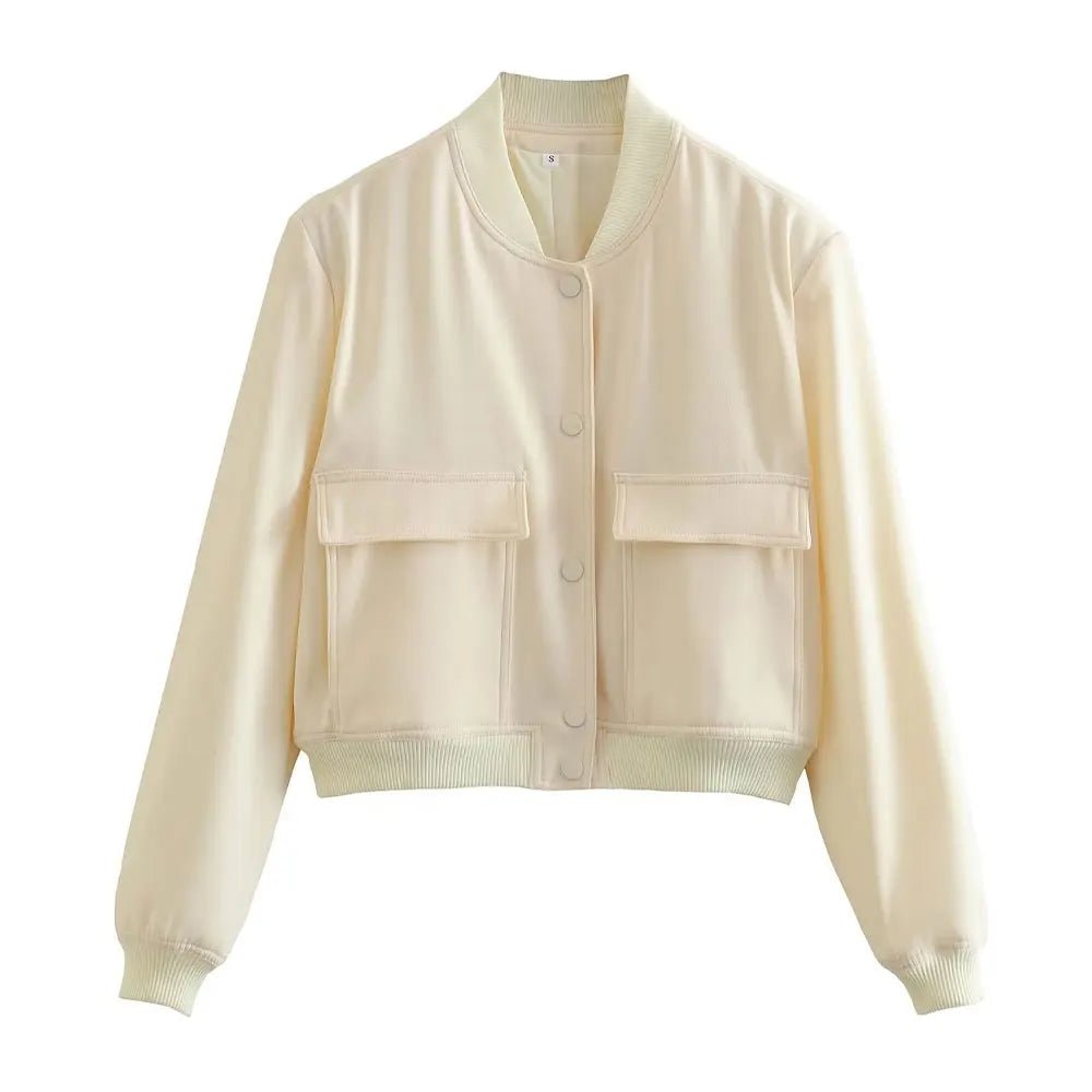 TRAF Women Fashion With Pockets Bomber Jacket Coats Vintage Long Sleeve Front Button Casual Female Outerwear Chic Tops - UT KICK ASSjacket14:771#as picture;5:361385