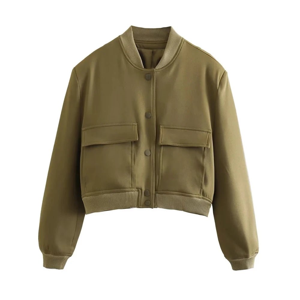 TRAF Women Fashion With Pockets Bomber Jacket Coats Vintage Long Sleeve Front Button Casual Female Outerwear Chic Tops - UT KICK ASSjacket14:175#as picture;5:361386