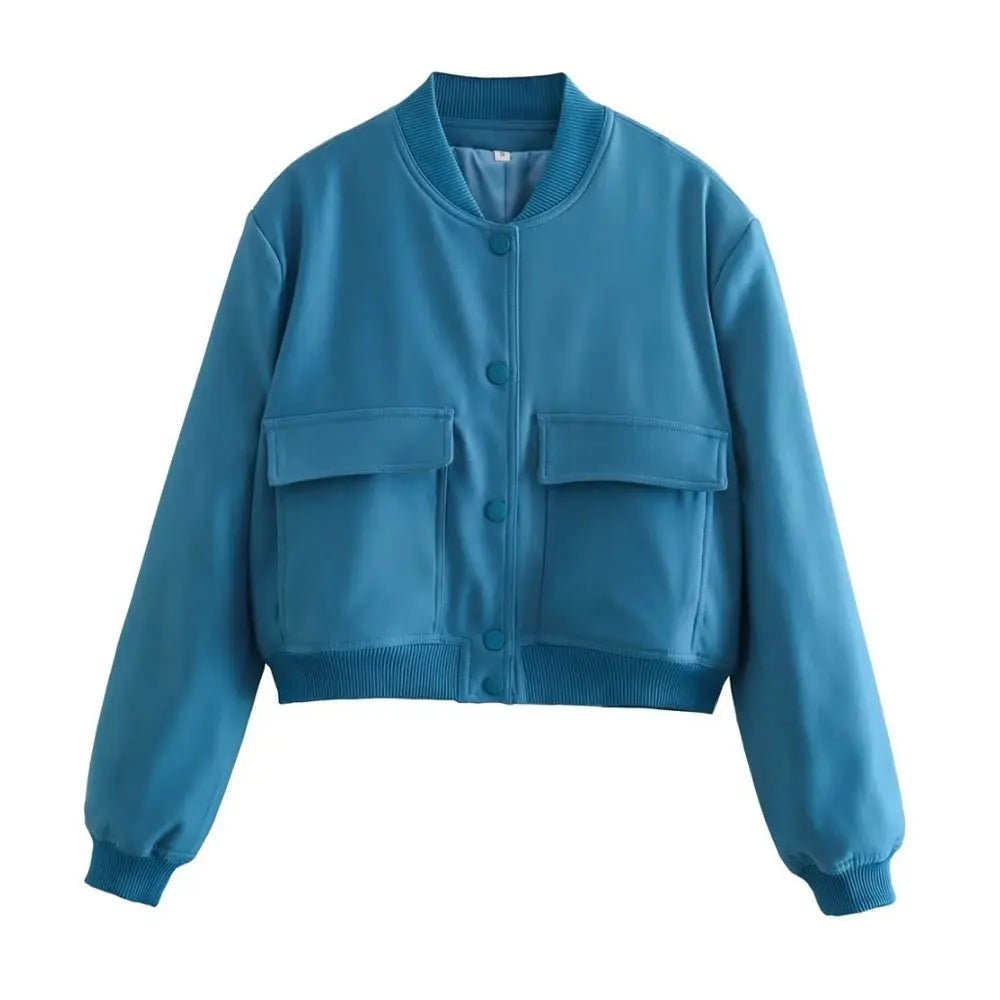 TRAF Women Fashion With Pockets Bomber Jacket Coats Vintage Long Sleeve Front Button Casual Female Outerwear Chic Tops - UT KICK ASSjacket14:173#as picture;5:361385