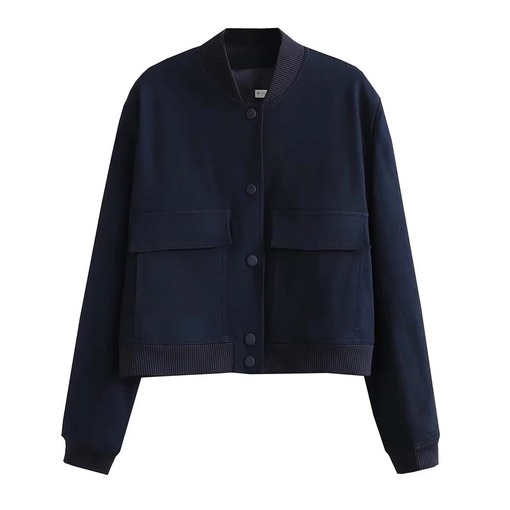 TRAF Women Fashion With Pockets Bomber Jacket Coats Vintage Long Sleeve Front Button Casual Female Outerwear Chic Tops - UT KICK ASSjacket14:201800840#as picture;5:361386
