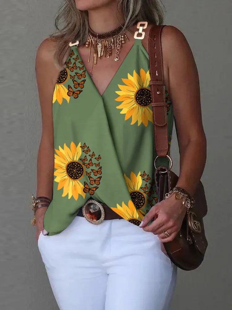 V - NeckElegant Blouse S - 2XL Women, Sexy Sleeveless Chain Print, Lady Casual Tops, White, Summer, 2024 - UT KICK ASStop14:100010417#Striped;5:4182