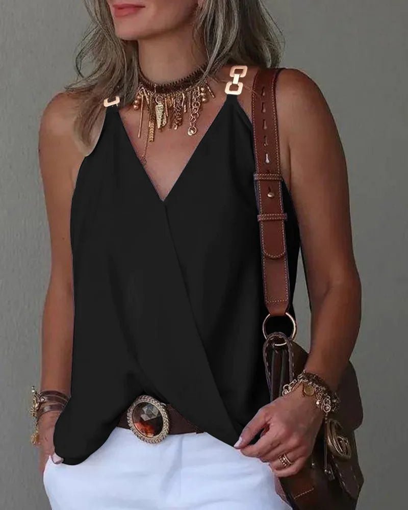 V - NeckElegant Blouse S - 2XL Women, Sexy Sleeveless Chain Print, Lady Casual Tops, White, Summer, 2024 - UT KICK ASStop14:193;5:4182