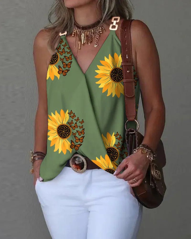 V - NeckElegant Blouse S - 2XL Women, Sexy Sleeveless Chain Print, Lady Casual Tops, White, Summer, 2024 - UT KICK ASStop14:100010417#Striped;5:4182