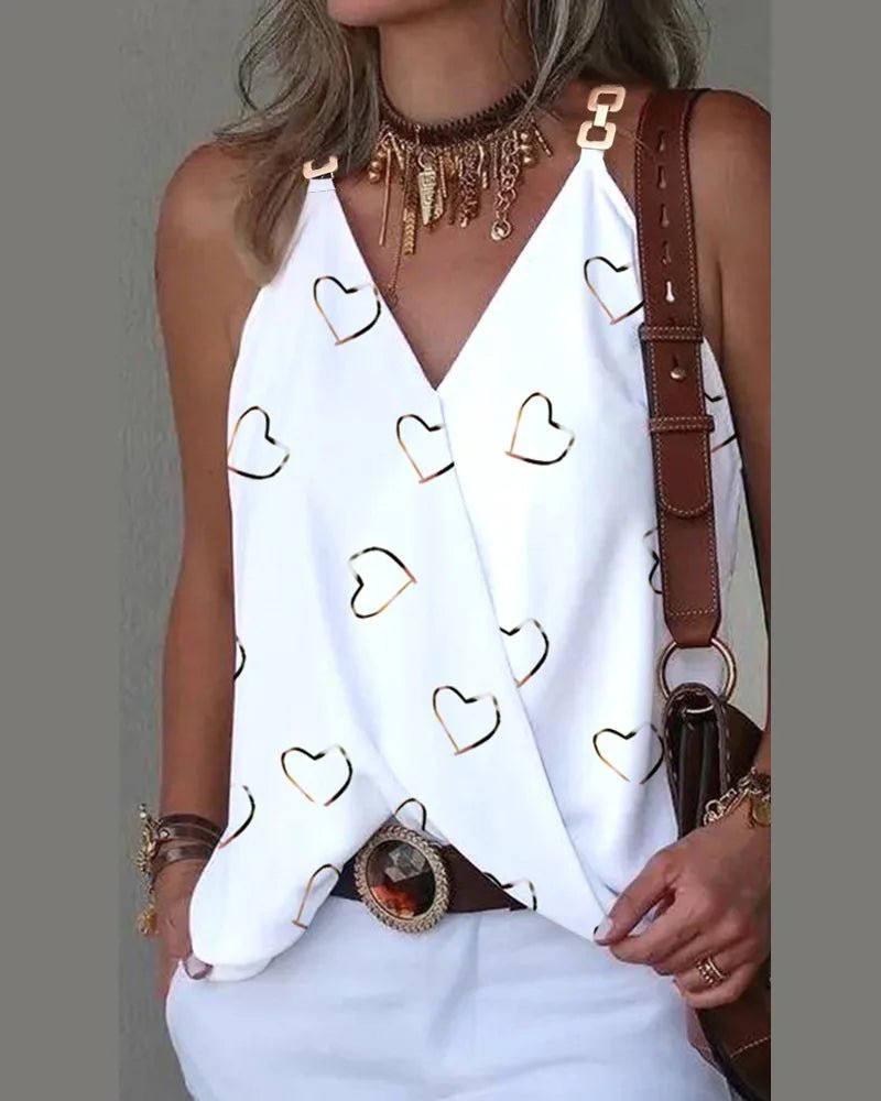 V - NeckElegant Blouse S - 2XL Women, Sexy Sleeveless Chain Print, Lady Casual Tops, White, Summer, 2024 - UT KICK ASStop14:100010417#Striped;5:4182
