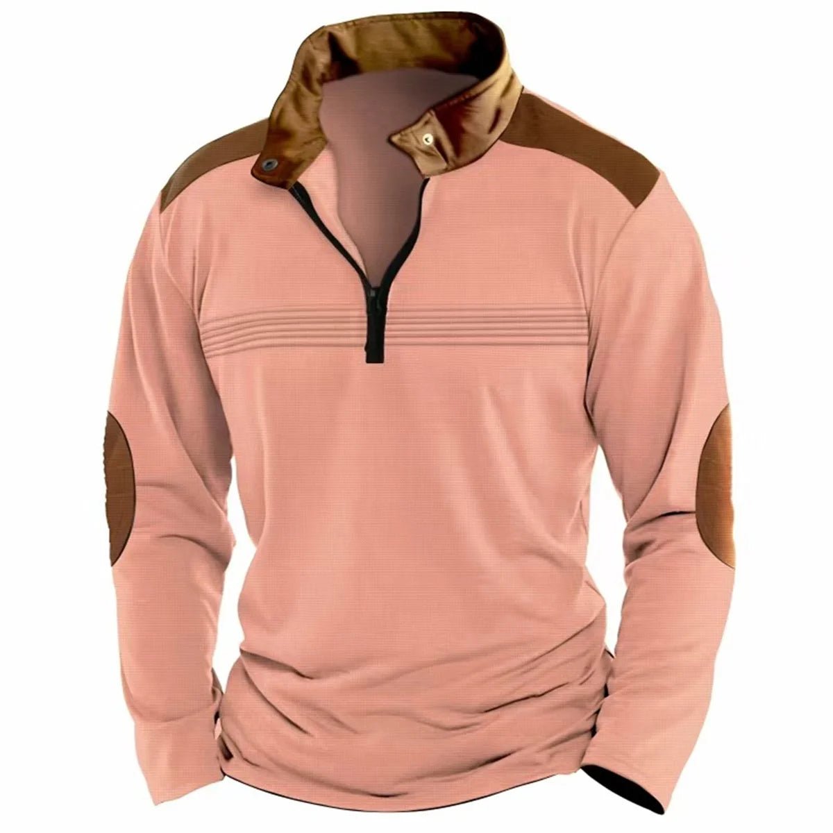 Winter Fashion S - 3XL Everyday Casual Solid Color Zipper Chest Pleated Stripe Patchwork Comfortable Long - Sleeved POLO Shirt - UT KICK ASSlong sleeve14:771#White;200007763:201336100;5:100014065