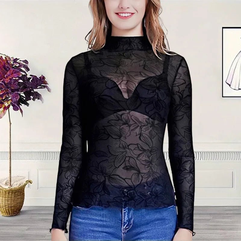 Women Basics Retro Sexy S - 2XL Polka Dot O Neck Bodycon Tops Off The Shoulder Vintage Solid Streetwear Lace Transparent - UT KICK ASStop14:365458#flower;5:4182