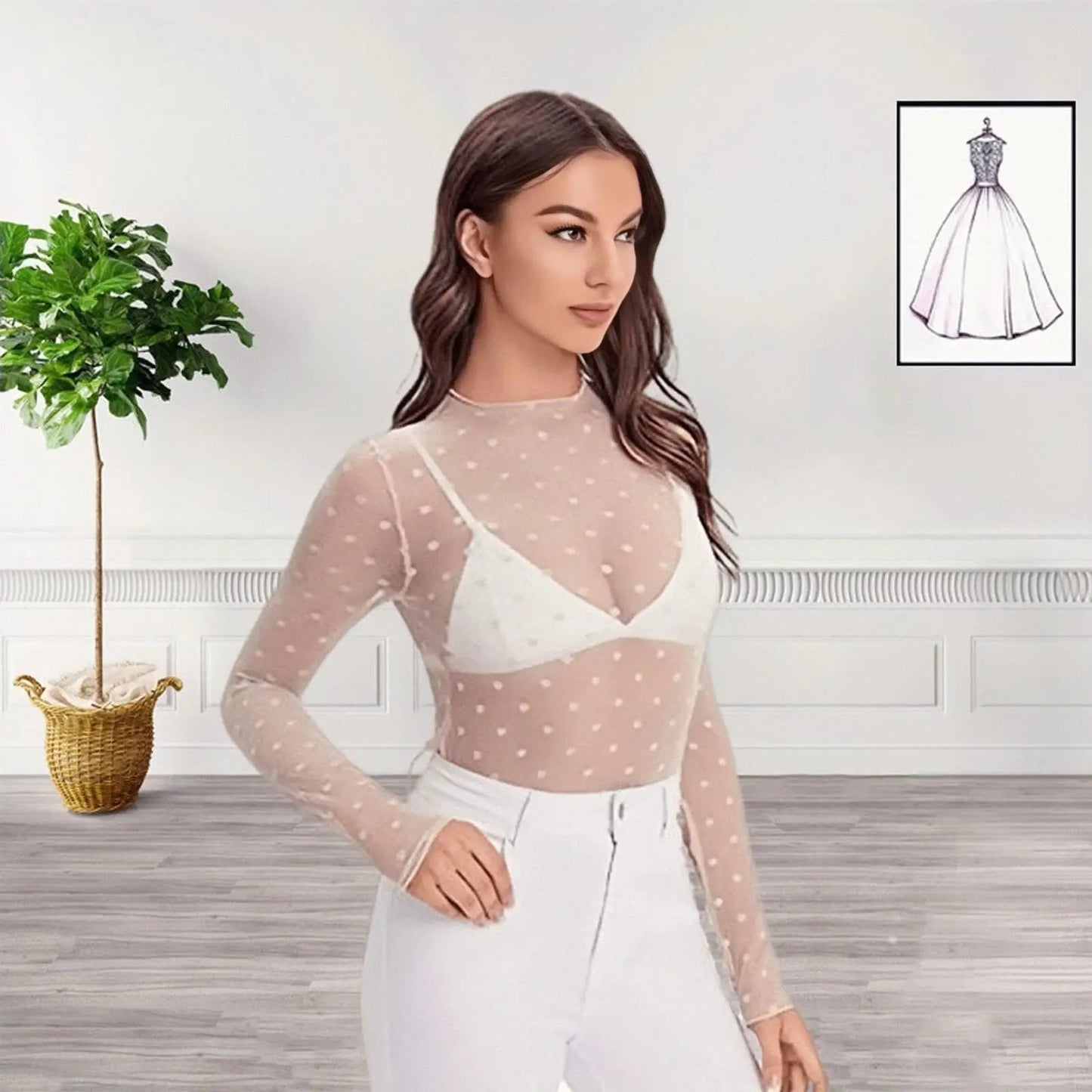 Women Basics Retro Sexy S - 2XL Polka Dot O Neck Bodycon Tops Off The Shoulder Vintage Solid Streetwear Lace Transparent - UT KICK ASStop14:29;5:100014064