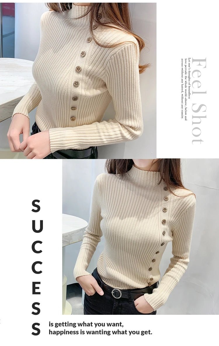 Women Knitted Winter Pullovers 2024 Fashion Long Sleeve White Black Sweaters Turtleneck Korean Clothes Elegant Pink Ladies Tops - UT KICK ASStop14:193;5:200003528