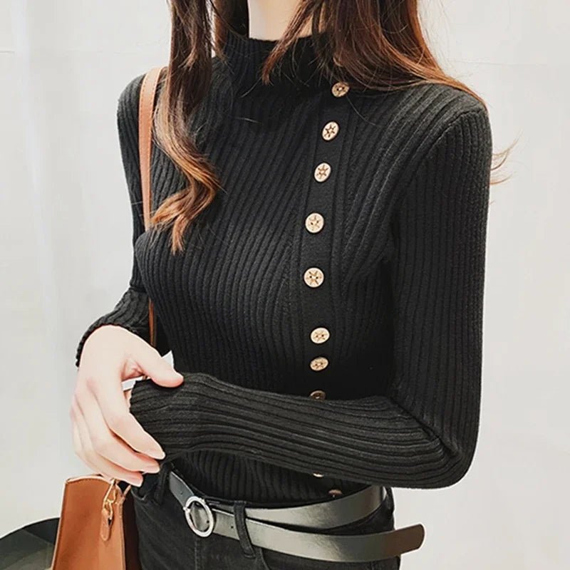 Women Knitted Winter Pullovers 2024 Fashion Long Sleeve White Black Sweaters Turtleneck Korean Clothes Elegant Pink Ladies Tops - UT KICK ASStop14:193;5:200003528