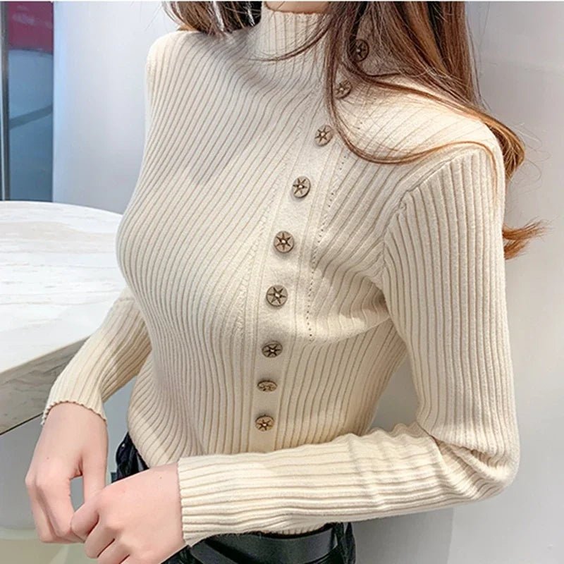 Women Knitted Winter Pullovers 2024 Fashion Long Sleeve White Black Sweaters Turtleneck Korean Clothes Elegant Pink Ladies Tops - UT KICK ASStop14:771;5:200003528