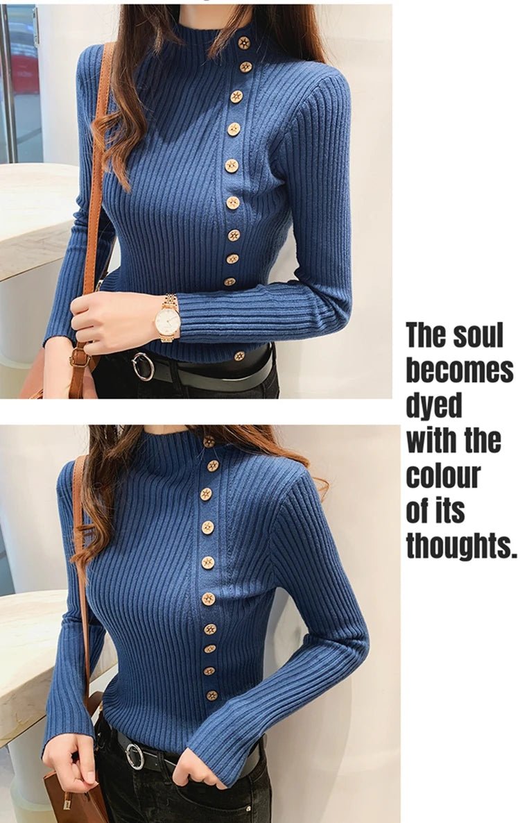 Women Knitted Winter Pullovers 2024 Fashion Long Sleeve White Black Sweaters Turtleneck Korean Clothes Elegant Pink Ladies Tops - UT KICK ASStop14:193;5:200003528