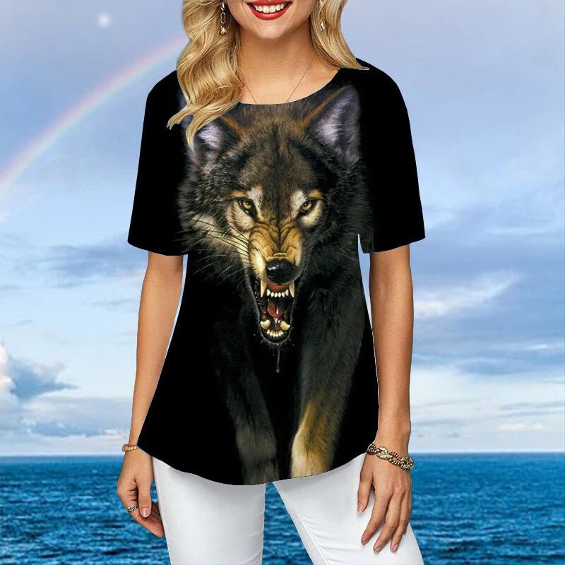 Women Plus Size Ladies Tee Short Sleeve L - 2XL Colorful Tiger 3d Print Loose Casual Tops Female Irregular Summer Clothes - UT KICK ASS14:173#C01 - YY11523;5:4182#2XL