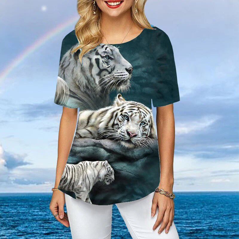 Women Plus Size Ladies Tee Short Sleeve L - 2XL Colorful Tiger 3d Print Loose Casual Tops Female Irregular Summer Clothes - UT KICK ASS14:200001438#C01 - YY11533;5:4183#3XL