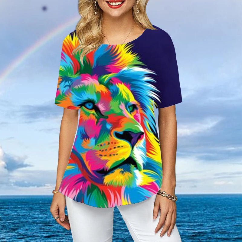 Women Plus Size Ladies Tee Short Sleeve L - 2XL Colorful Tiger 3d Print Loose Casual Tops Female Irregular Summer Clothes - UT KICK ASS14:350853#C01 - YY11539;5:4183#3XL