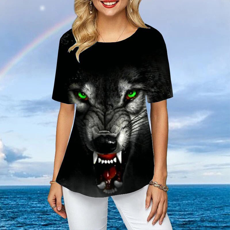 Women Plus Size Ladies Tee Short Sleeve L - 2XL Colorful Tiger 3d Print Loose Casual Tops Female Irregular Summer Clothes - UT KICK ASS14:200004891#C01 - YY11537;5:4183#3XL