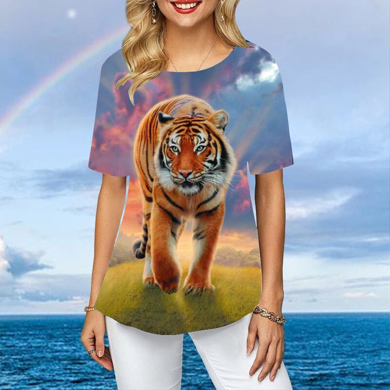 Women Plus Size Ladies Tee Short Sleeve L - 2XL Colorful Tiger 3d Print Loose Casual Tops Female Irregular Summer Clothes - UT KICK ASS14:350852#C01 - YY11534;5:4182#2XL