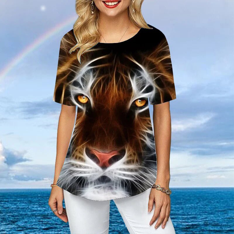 Women Plus Size Ladies Tee Short Sleeve L - 2XL Colorful Tiger 3d Print Loose Casual Tops Female Irregular Summer Clothes - UT KICK ASS14:200004889#C01 - YY11530;5:4183#3XL