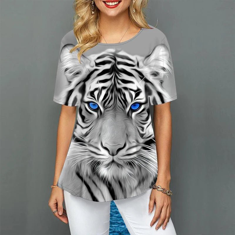 Women Plus Size Ladies Tee Short Sleeve L - 2XL Colorful Tiger 3d Print Loose Casual Tops Female Irregular Summer Clothes - UT KICK ASS14:200002130#C01 - YY11531;5:361385