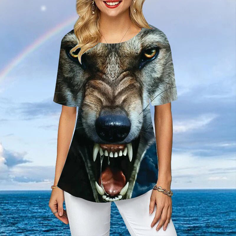 Women Plus Size Ladies Tee Short Sleeve L - 2XL Colorful Tiger 3d Print Loose Casual Tops Female Irregular Summer Clothes - UT KICK ASS14:1052#C01 - YY11535;5:4183#3XL