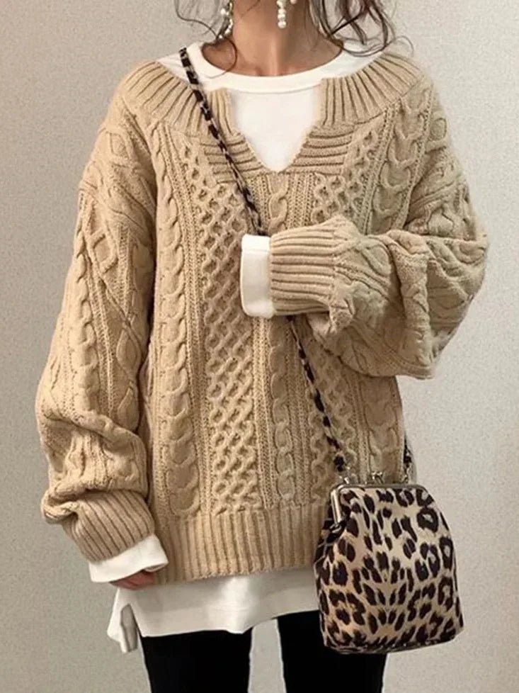 Women Pullovers Knit Sweater S - 3XLWarm Long Sleeve Half Open Collar Tops Knitted Sweater Retro Office Lady Jumpers Autumn Winter - UT KICK ASS14:200004889#khaki;5:4182