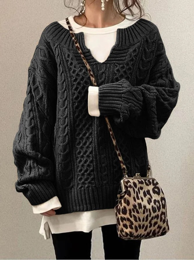Women Pullovers Knit Sweater S - 3XLWarm Long Sleeve Half Open Collar Tops Knitted Sweater Retro Office Lady Jumpers Autumn Winter - UT KICK ASS14:200004889#khaki;5:4182