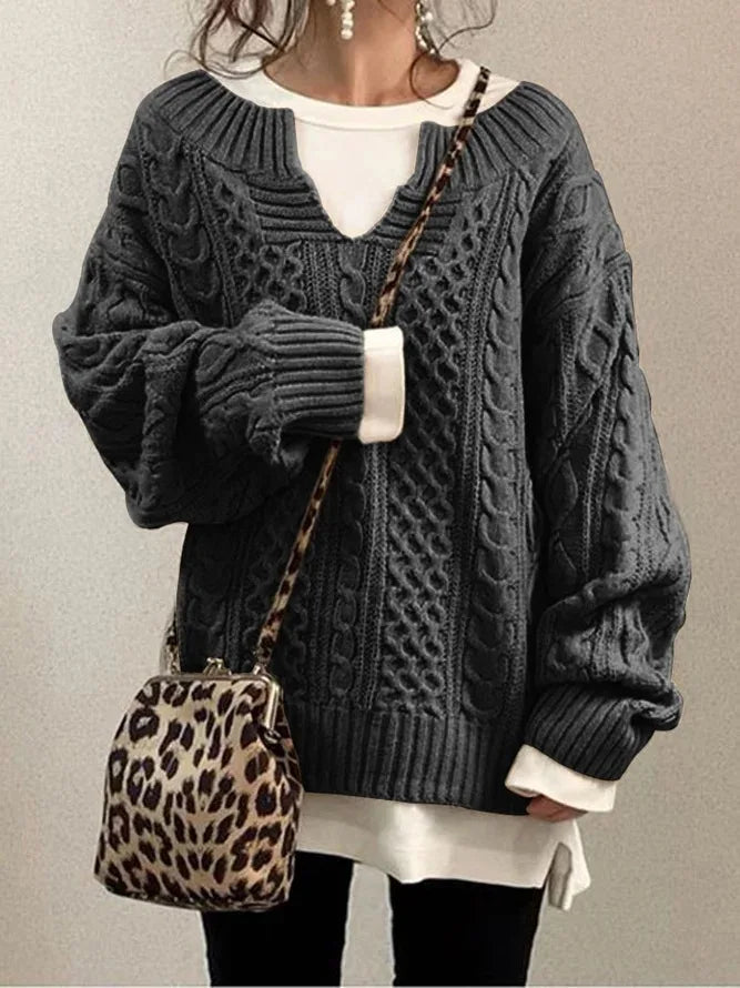 Women Pullovers Knit Sweater S - 3XLWarm Long Sleeve Half Open Collar Tops Knitted Sweater Retro Office Lady Jumpers Autumn Winter - UT KICK ASS14:200006155#dull grey;5:4182