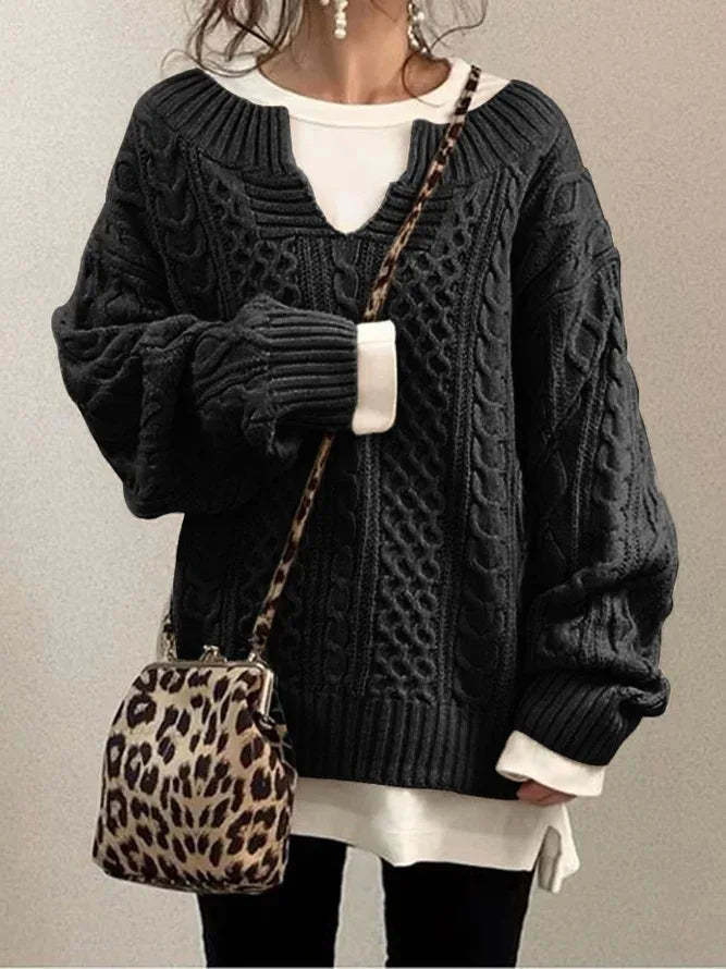 Women Pullovers Knit Sweater S - 3XLWarm Long Sleeve Half Open Collar Tops Knitted Sweater Retro Office Lady Jumpers Autumn Winter - UT KICK ASS14:193#black;5:4182