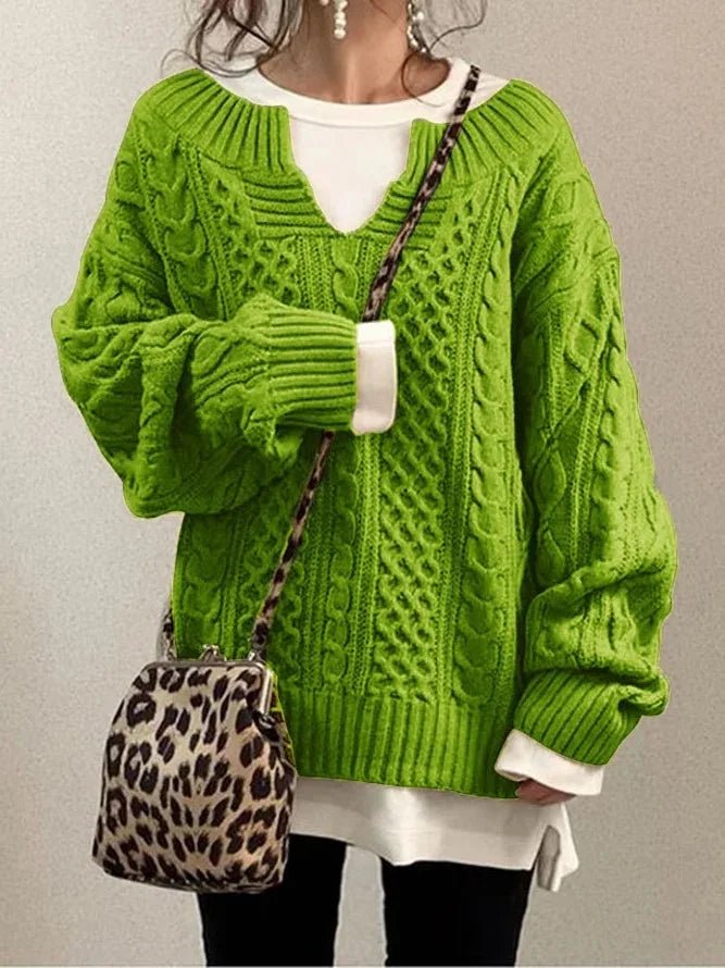 Women Pullovers Knit Sweater S - 3XLWarm Long Sleeve Half Open Collar Tops Knitted Sweater Retro Office Lady Jumpers Autumn Winter - UT KICK ASS14:175#green;5:4182