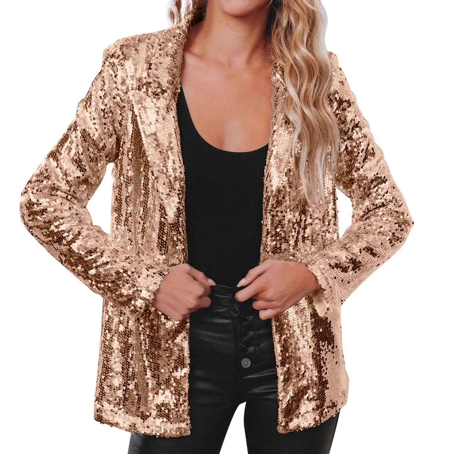 Women Sequins Sequin Jacket Casual Long Sleeve Glitter Party Shiny Lapel Coat Vintage Lapel Sequins Jackets Club Party Wear - UT KICK ASSjacket14:350853#Silver;5:100014065