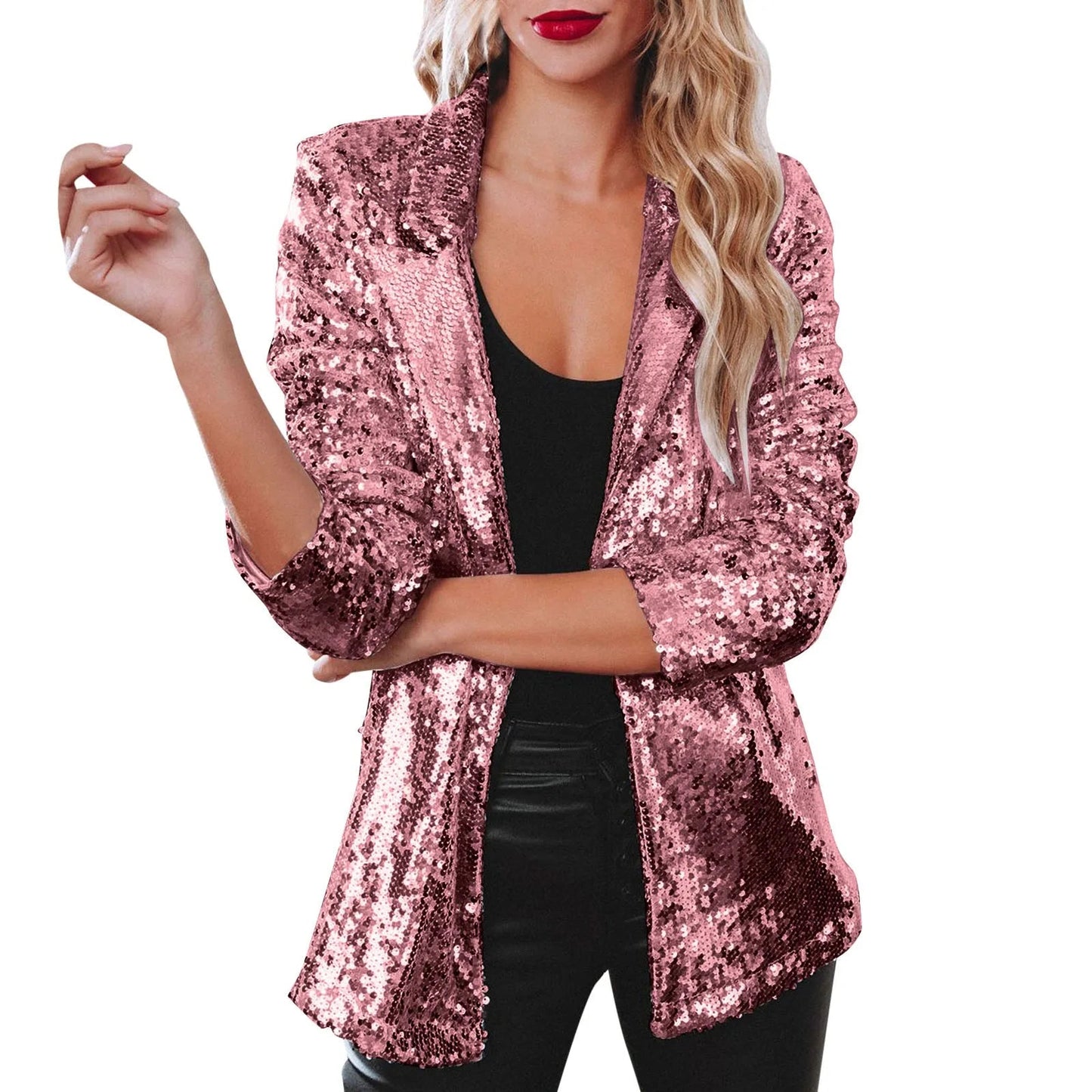 Women Sequins Sequin Jacket Casual Long Sleeve Glitter Party Shiny Lapel Coat Vintage Lapel Sequins Jackets Club Party Wear - UT KICK ASSjacket14:350853#Silver;5:100014065