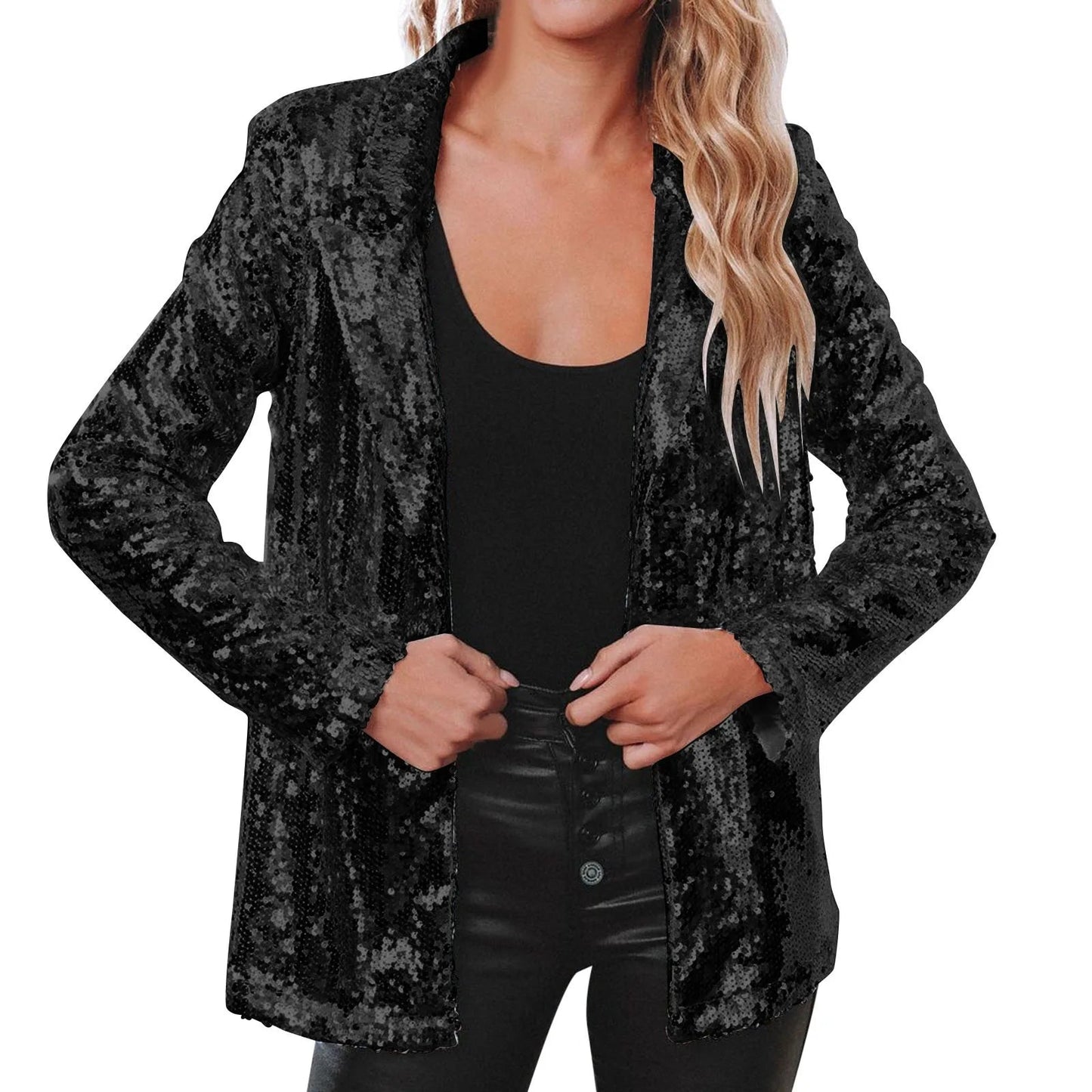 Women Sequins Sequin Jacket Casual Long Sleeve Glitter Party Shiny Lapel Coat Vintage Lapel Sequins Jackets Club Party Wear - UT KICK ASSjacket14:350853#Silver;5:100014065