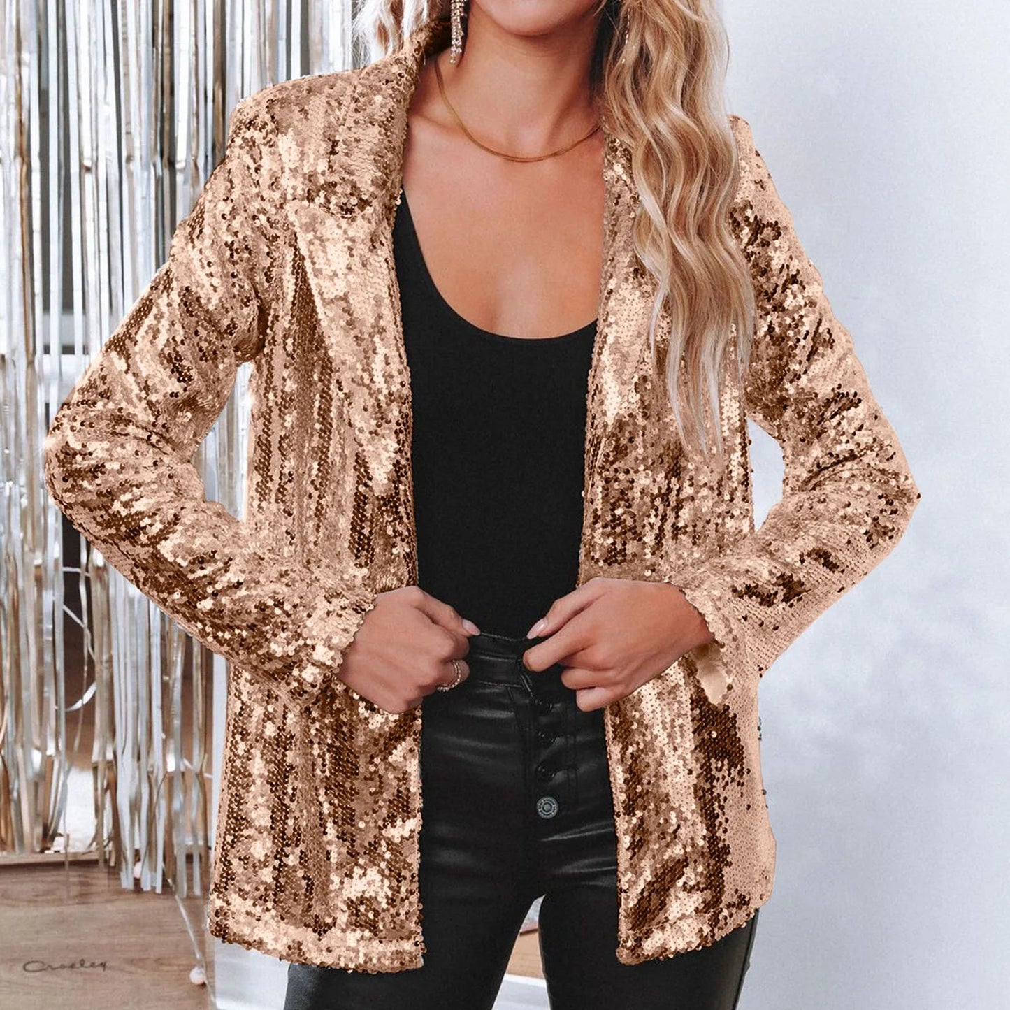 Women Sequins Sequin Jacket Casual Long Sleeve Glitter Party Shiny Lapel Coat Vintage Lapel Sequins Jackets Club Party Wear - UT KICK ASSjacket14:350850#Gold;5:100014065