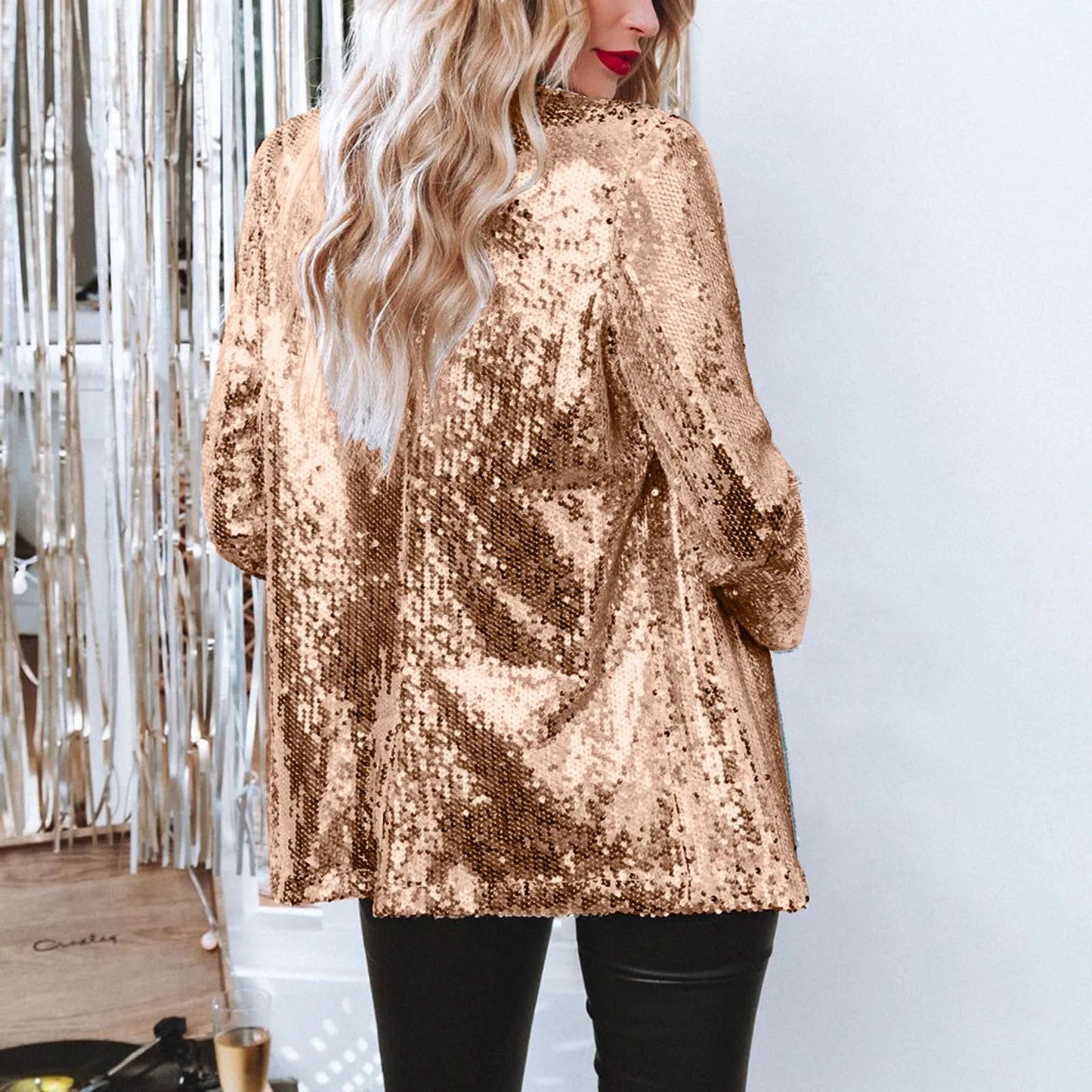 Women Sequins Sequin Jacket Casual Long Sleeve Glitter Party Shiny Lapel Coat Vintage Lapel Sequins Jackets Club Party Wear - UT KICK ASSjacket14:350850#Gold;5:100014065