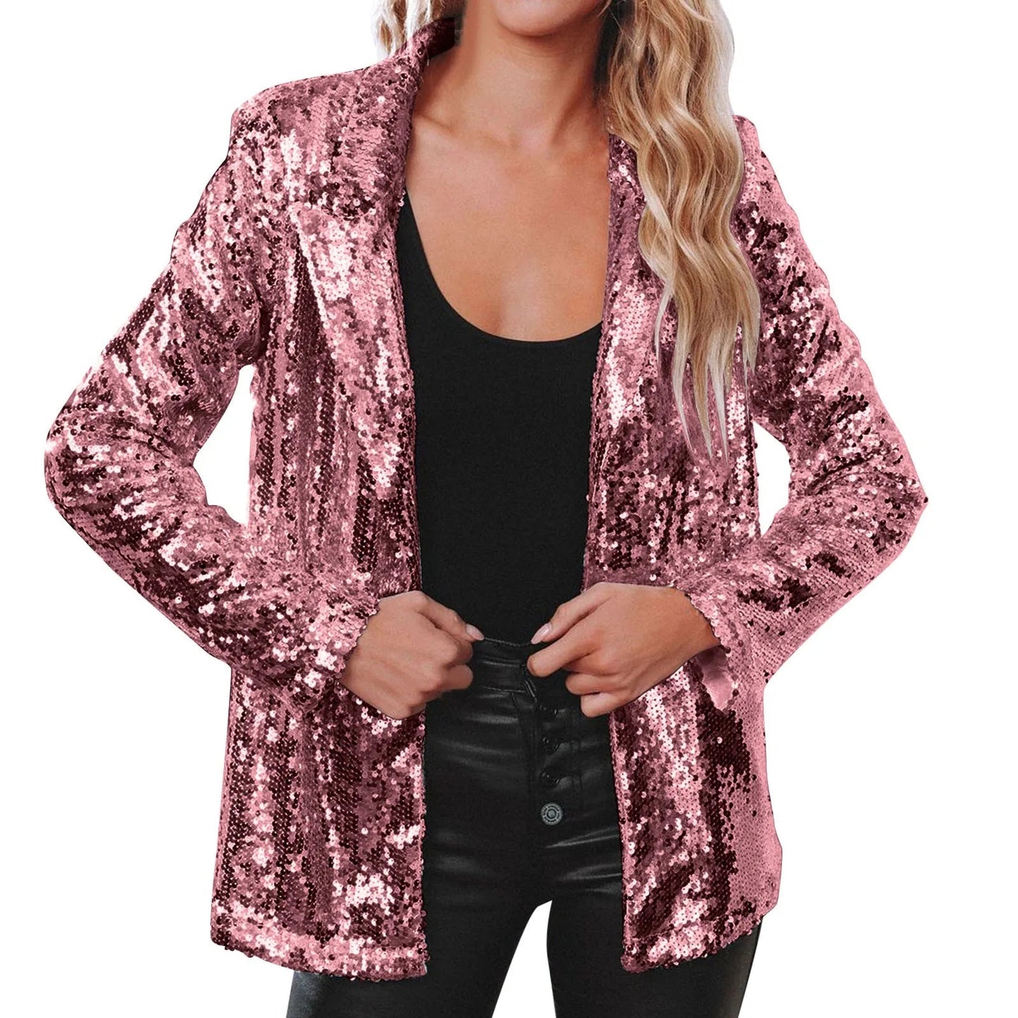 Women Sequins Sequin Jacket Casual Long Sleeve Glitter Party Shiny Lapel Coat Vintage Lapel Sequins Jackets Club Party Wear - UT KICK ASSjacket14:350853#Silver;5:100014065